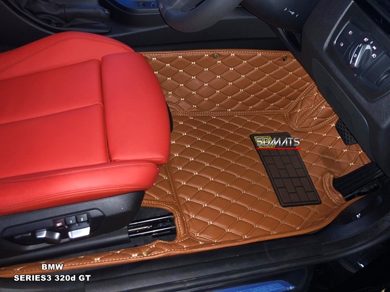 พรมปูพื้นรถยนต์6D VIP BMW SERIES3 320d GT F34 หนังสีน้ำตาล เต็มคัน 4ชิ้น รวมแผ่นท้าย