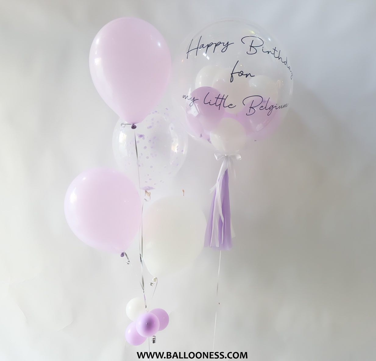 เซ็ตลูกโป่งวันเกิดบับเบิ้ล สีม่วง,ขาว ขนาด24นิ้ว+1ช่อ / Set Bubble Happy Birthday Purple,White 24-inch+1bunch