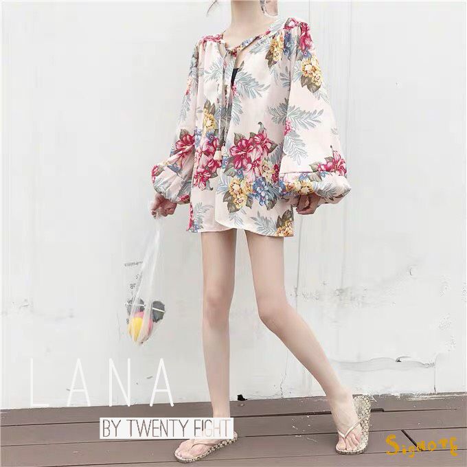 เสื้อแขนยาวใส่เป็นมินิเดรสได้ ลายดอก