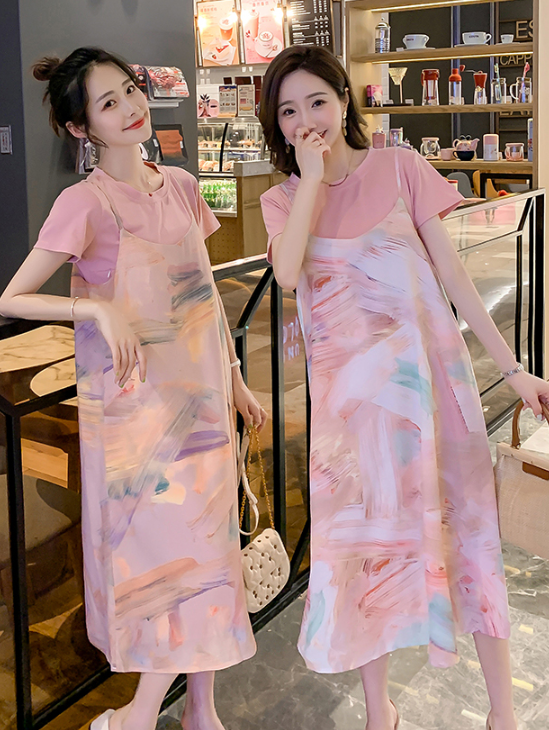 ชุดคนท้อง ชุดให้นม Painting สีชมพู