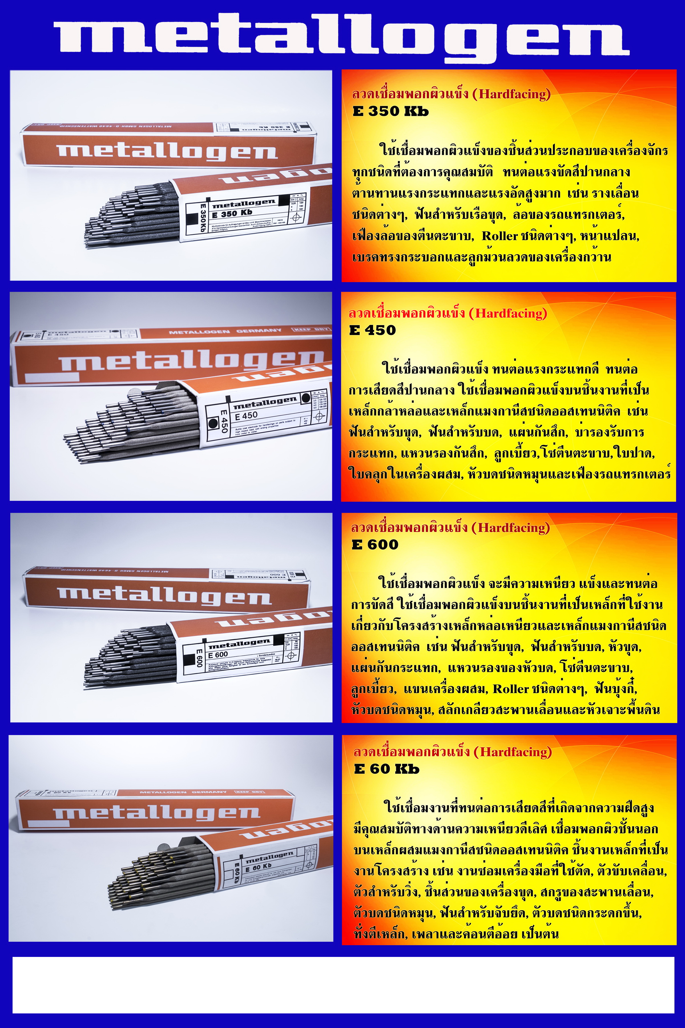 ลวดเชื่อมเหล็กแข็ง #450 4 mm. "METALLOGEN" (20กิโล/ลัง)