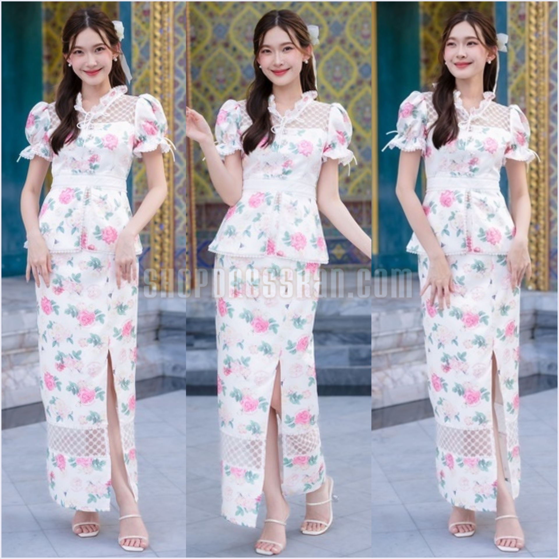 ❌หมดทุกไซส์ค่ะ❌งานป้ายคุณภาพ⭐มีพร้อมส่ง [S-M-L-XL-2XL] : เซ็ต 2 ชิ้น ผ้าลายดอกไม้ ตัวเสื้อแต่งไหล่ชีฟอง ดีเทลระบายช่วงคอและแขน แมทเข้ากับกระโปรงยาวทรงสอบผ่าหน้า ซิปซ่อนหลัง บุซับใน ผ้าเกรดดีพรีเมี่ยม สวมใส่สบาย ใส่สวยได้หลายโอกาส