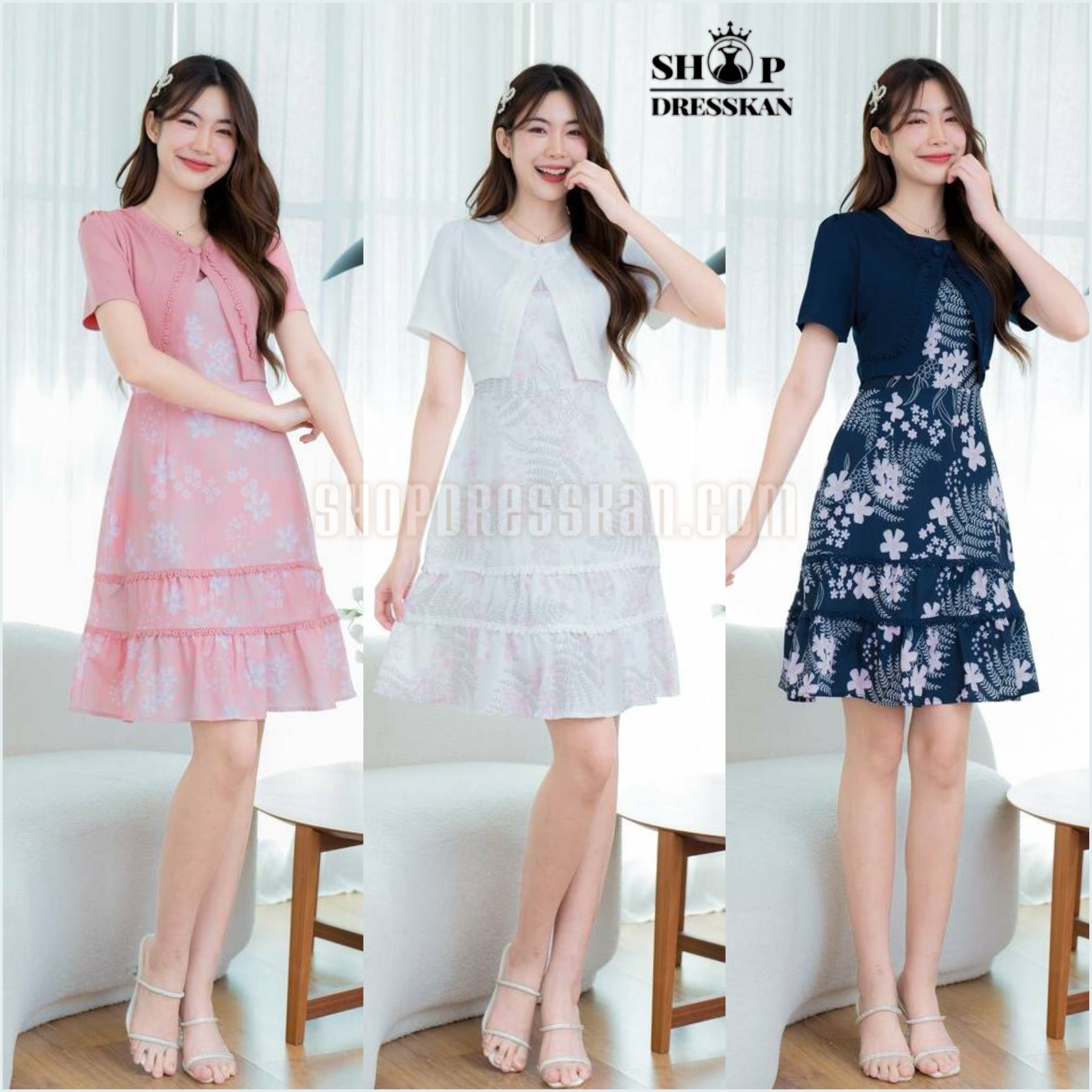 ❌หมดทุกสีทุกไซส์❌: ชุดเดรสแฟชั่นงานป้ายราคาถูก [ S-M-L-XL] :: ชุดเดรสผ้าพิมพ์ลาย ดอกไม้ ตัดแต่งผ้าสีพื้นสไตล์กั๊ก กระโปรงระบายสวย ซิปซ่อนหลัง บุซับใน ผ้าเนื้อดีสวมใส่สบาย ใส่สวยได้หลายโอกาส