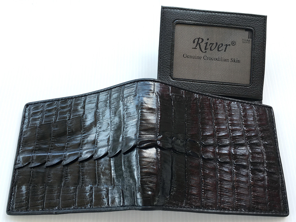 กระเป๋าสตางค์หนังจระเข้แท้ ส่วนหาง สีดำ