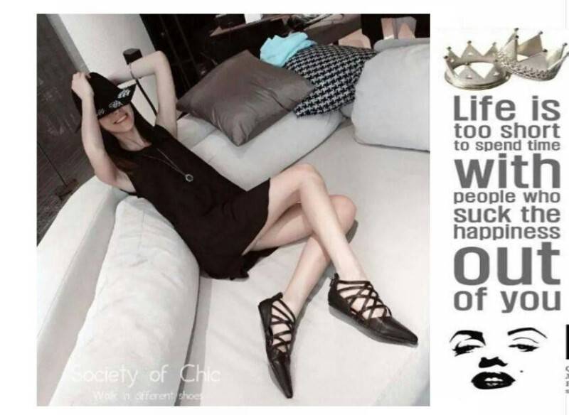 รองเท้าหัวแหลม หนังนิ่ม หน้าสานเก๋สุดๆ