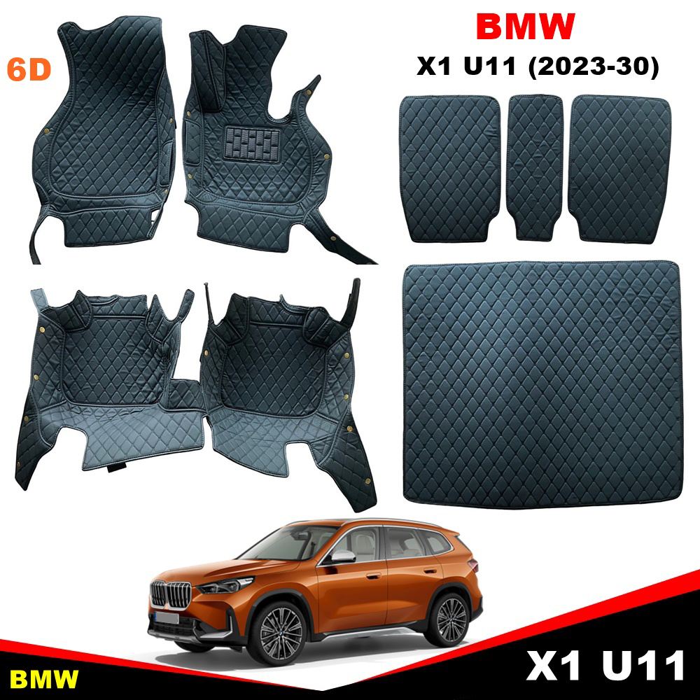 พรมปูพื้นรถยนต์ 6D BMW X1 U11 (23-30) พรม6D บีเอ็มดับเบิ้ลยู เอ๊กซ์1 สีดำด้ายดำ เต็มคัน เข้ารูป 7ชิ้น