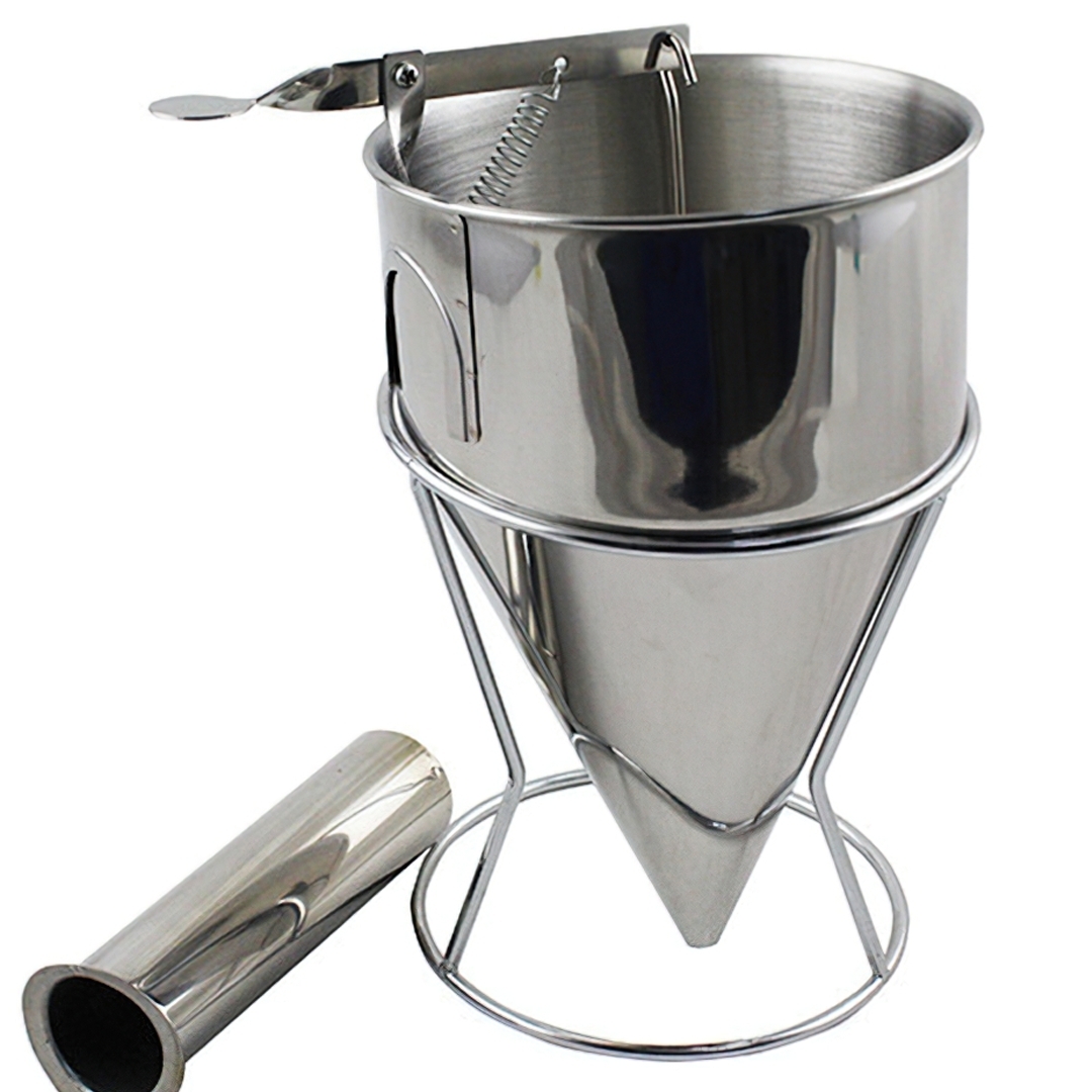 กรวยสแตนเลสเทของเหลว มีหูจับ สามารถเปิดปิดการไหลได้ 600 ml