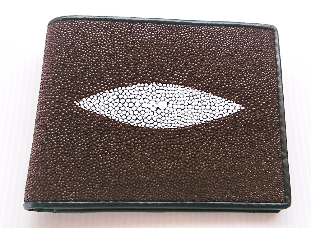 กระเป๋าสตางค์หนังปลากระเบนแท้1ตา แบบสั้น สีน้ำตาล