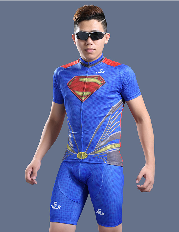 ชุดจักรยานแขนสั้น Superman 14 สีน้ำเงินแดง