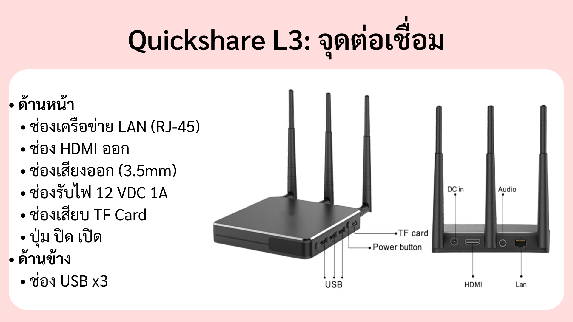 Quickshare L3 จุดเชื่อมต่อ