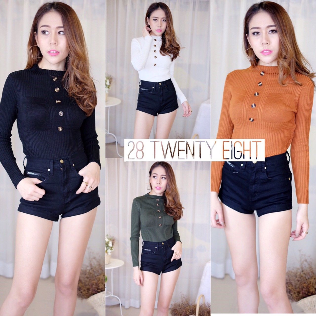เสื้อไหมพรมแขนยาว แต่งกระดุมด้านหน้า
