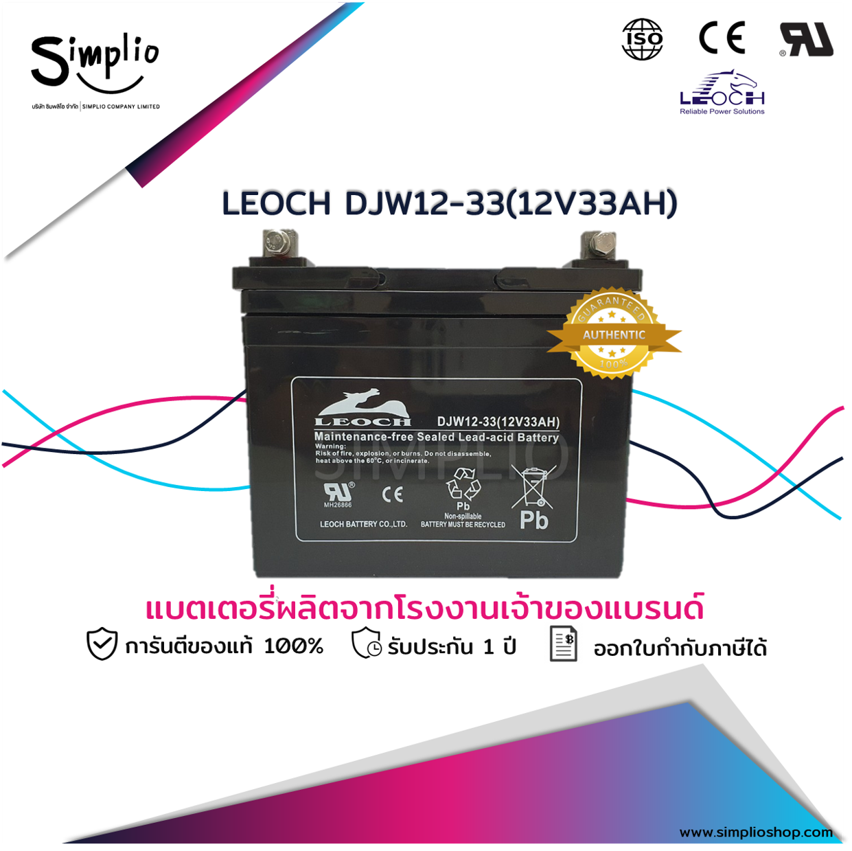 Leoch Battery DJW12-33 (12V33AH) แบตเตอรี่ VRLA Battery UPS ไฟฉุกเฉิน