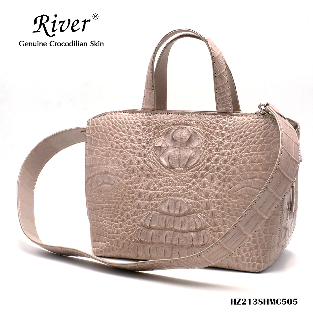 กระเป๋าถือหนังจระเข้แท้ ส่วนหลัง สีม่วงเผือก