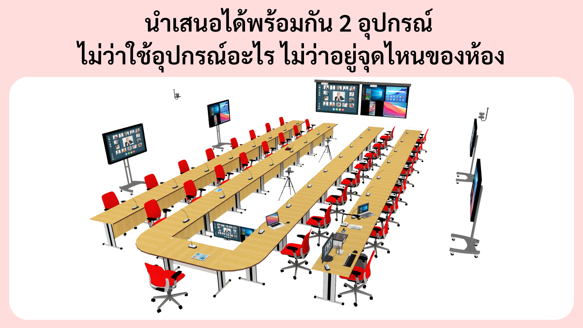 นำเสนอได้ 2 อุปกรณ์พร้อมกัน ไม่ว่าเป็นอุปกรณ์อะไรก็ตาม จากจุดไหนก็ได้ในห้อง