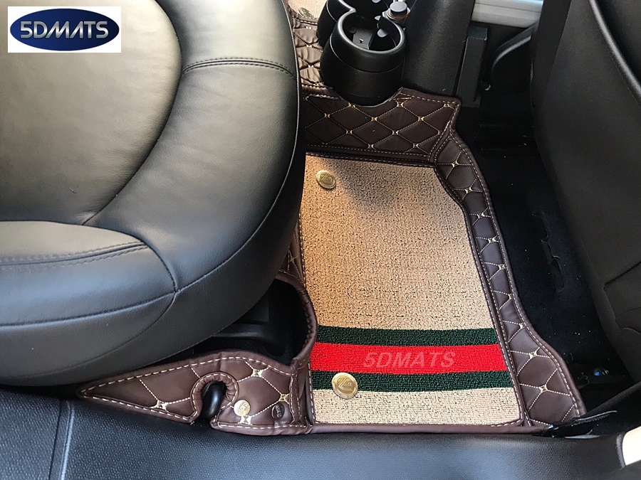 พรมปูพื้นรถยนต์ MINI COOPER R60 COUNTRYMAN พรม6D13มิลสีกาแฟ 7ชิ้น+(เสริมใยดักฝุ่น ลายกุซชี่4ชิ้น)
