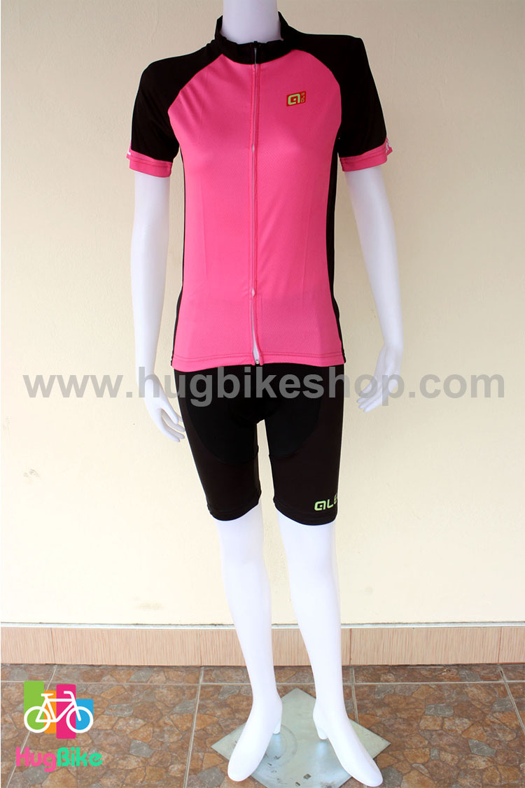 ชุดจักรยานผู้หญิงแขนสั้นขาสั้น ALE 16 (16) สีชมพูดำหลังขาว