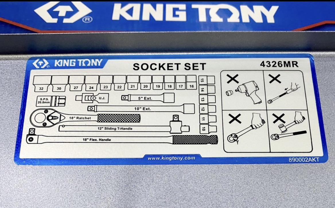 KING TONY ชุดบล็อก4หุน KING TONY 25ชิ้น