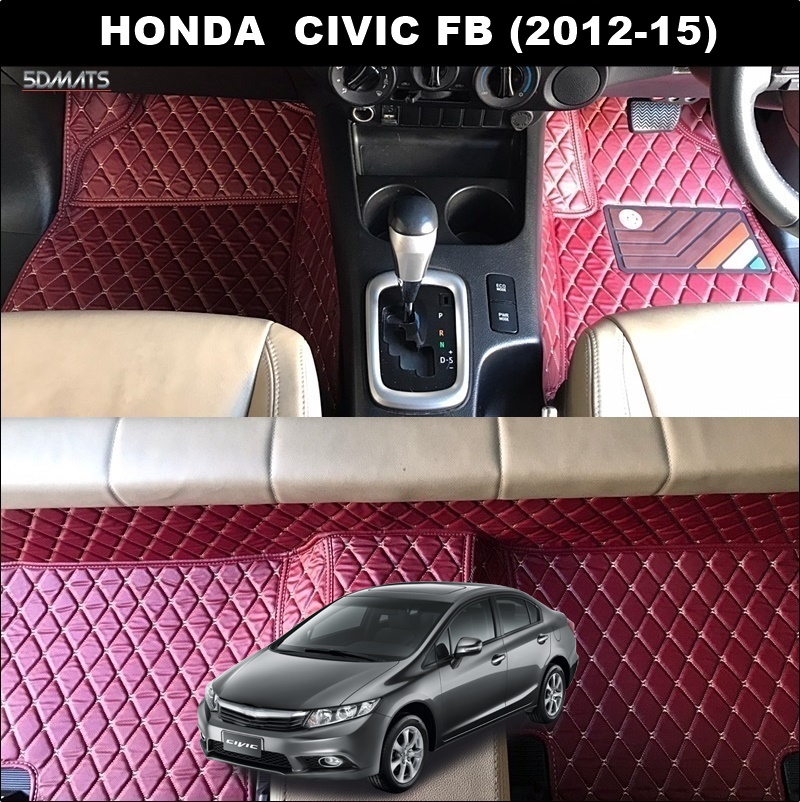 พรมปูพื้นรถยนต์ 6D HONDA CIVIC FB (2012-15) พรม6D QX สวยงาม เข้ารูป ตรงรุ่นรถ 3ชิ้น