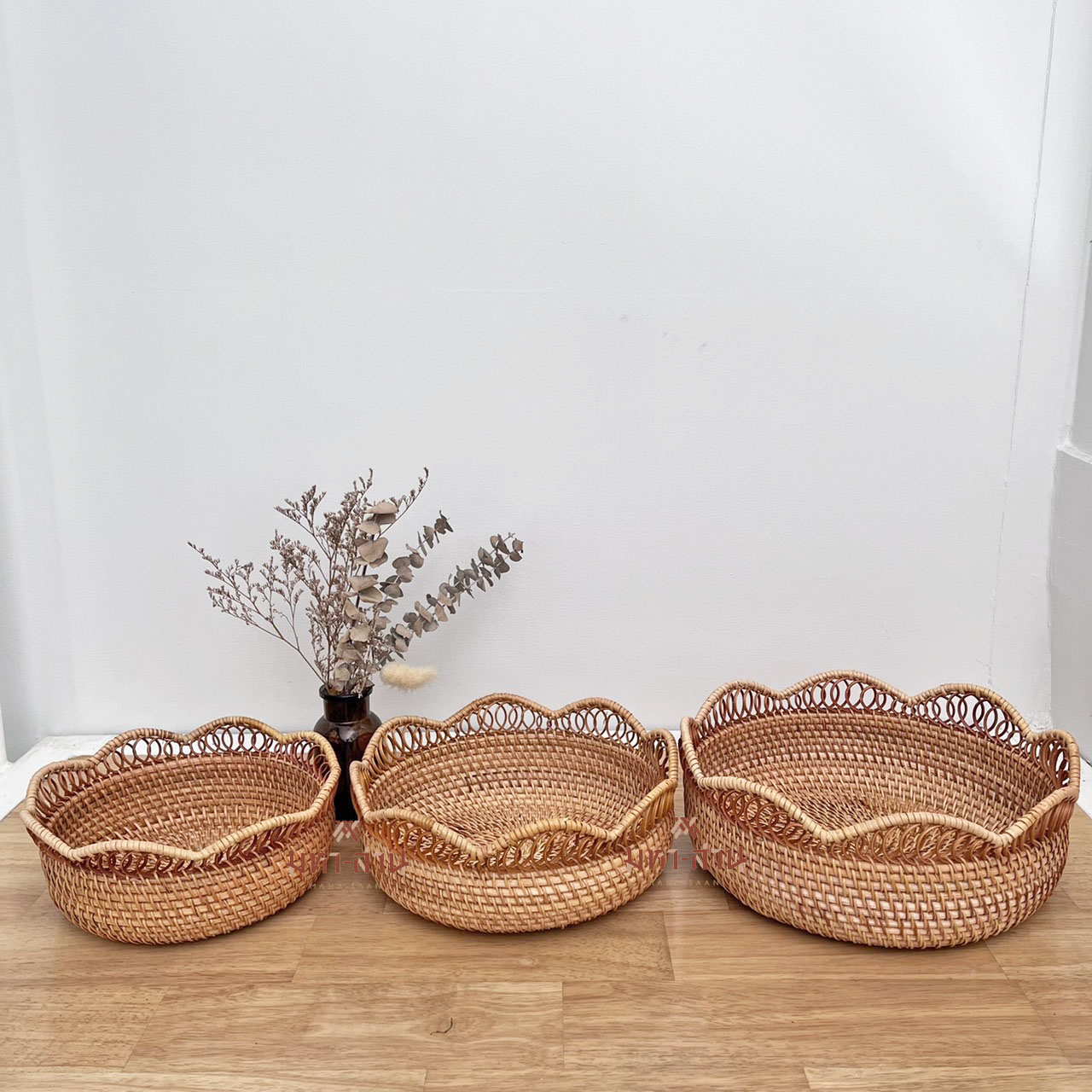 ถ้วยหวายสาน โฮมคาเฟ่ ถาดใส่อาหาร ทรงกลม พร็อพถ่ายรูป Rattanly Tray🤎