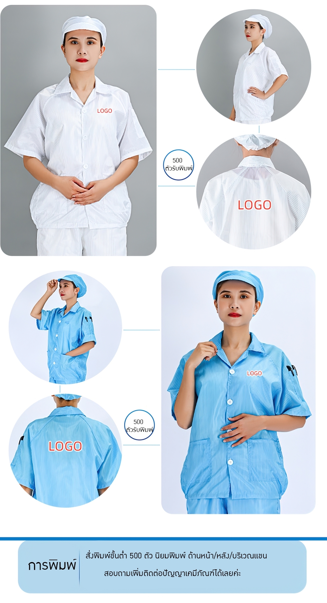 BRT-010 เสื้อแขนสั้น+ฟรีหมวก!!! ป้องกันไฟฟ้าสถิตย์ Polyester fabric + conductive fiber