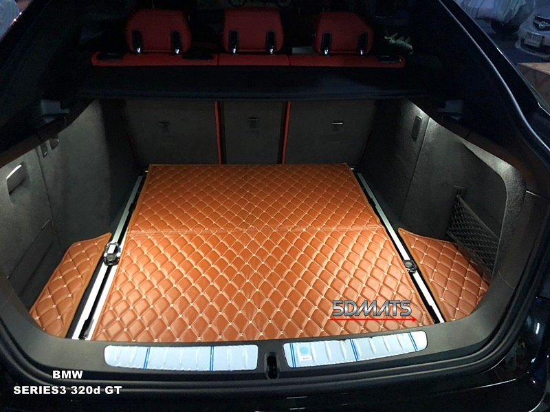 พรมปูพื้นรถยนต์6D VIP BMW SERIES3 320d GT F34 หนังสีน้ำตาล เต็มคัน 4ชิ้น รวมแผ่นท้าย
