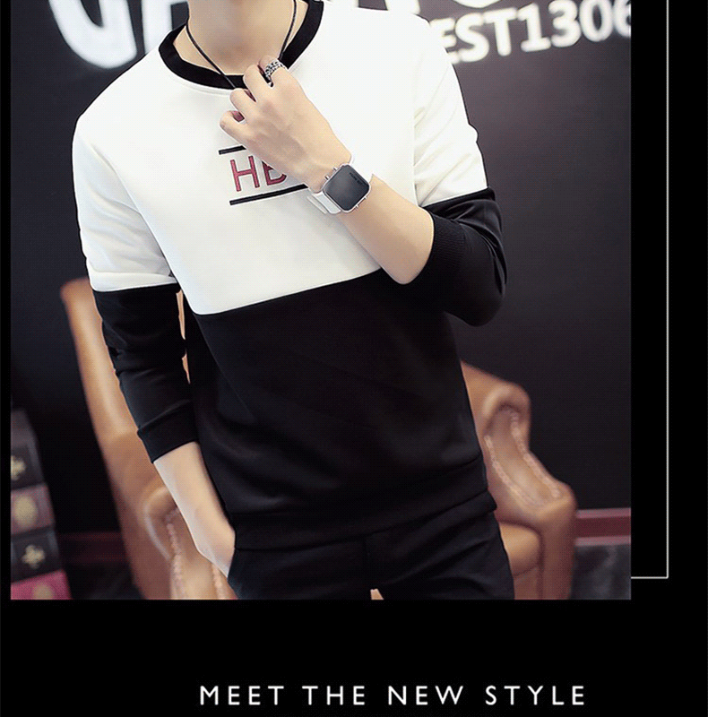 เสื้อยืดชาย แขนยาว พอดีตัว (Hob สีดำฤดูใบไม้ผลิและฤดูใบไม้ร่วงวรรค)