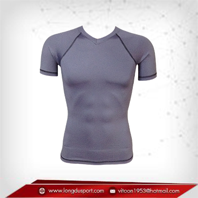 เสื้อรัดกล้ามเนื้อ แขนสั้นคอวี สีเทา gray