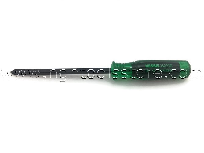 ไขควงด้ามเขียวแกนสี่เหลี่ยมหัวทะลุสีดำ ปากแฉก รุ่น 1602 vessel greeen ยี่ห้อ VESSEL