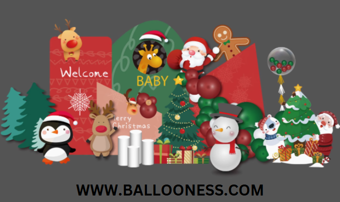 ฉากลูกโป่งคริสต์มาส พร้อมของตกแต่ง น่ารักๆ Christmas Backdrop Balloon