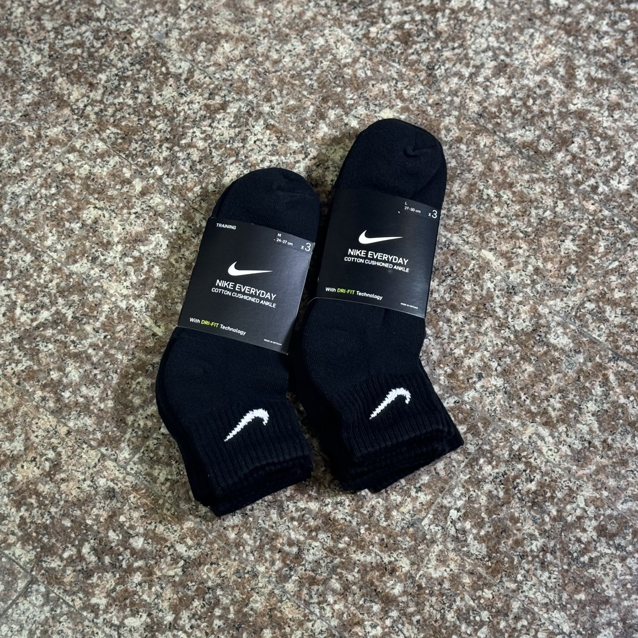 ถุงเท้า Nike EveryDay Cushioned Ankle Socks ‘BLACK’ (M,L) #แพค3คู่