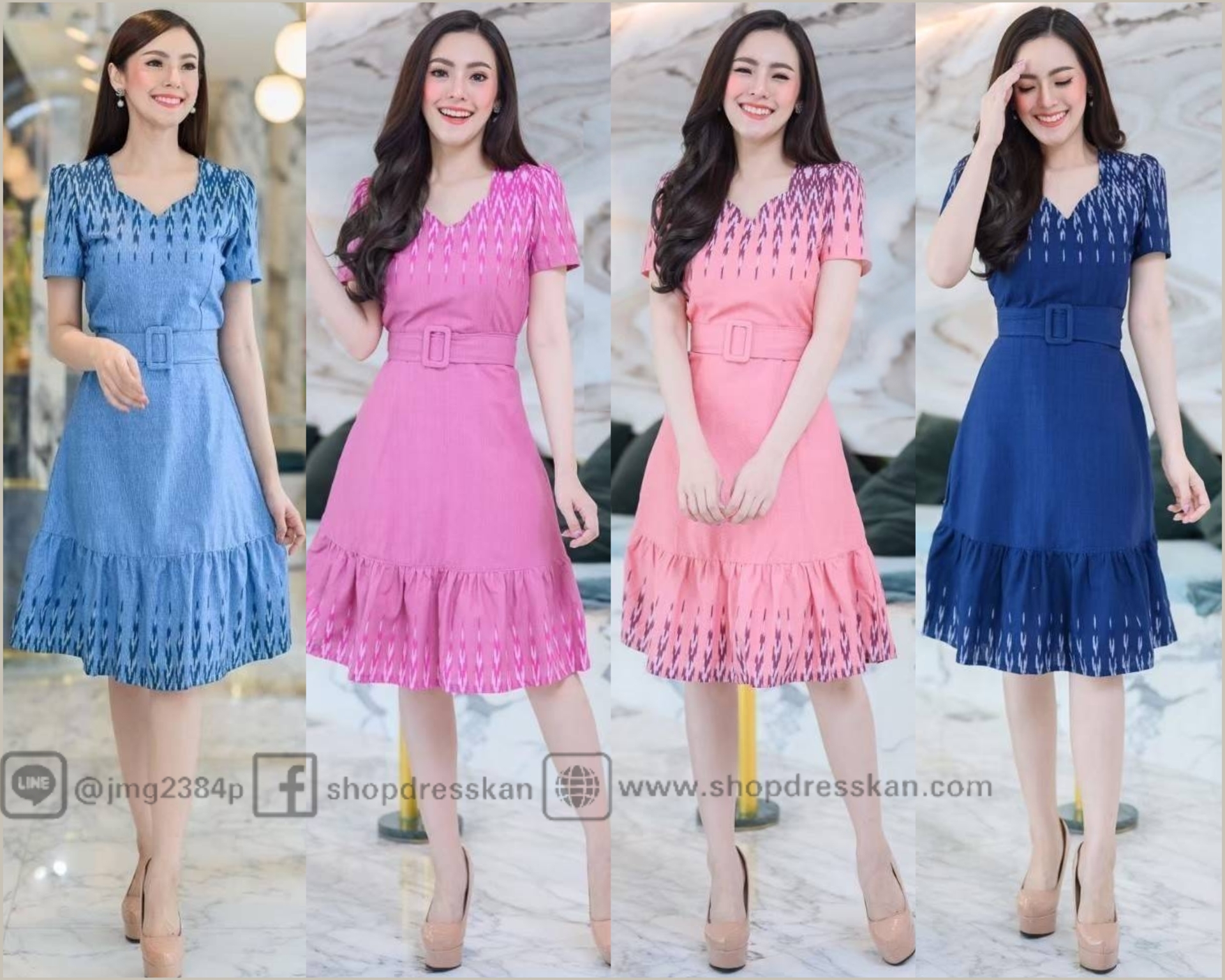 ✔️พร้อมส่ง : [ S-M-L-XL-2XL ] : ชุดเดรสผ้าฝ้ายเปลือกไม้ลายไทยมัดหมี่ มาพร้อมเข็มขัดเข้าชุด ซิปซ่อนหลัง บุซับในผ้าเย็นอย่างดีสีเดียวกับตัวชุด ใส่ทำงาน ใส่ออกงานสวยๆ