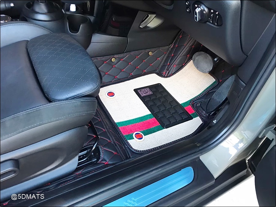 พรมปูพื้นรถยนต์ 7D MINI COOPER S F56 พรม7D QJ VIP Plus+ สีดำด้ายแดง เสริมใยดักฝุ่น เต็มคัน