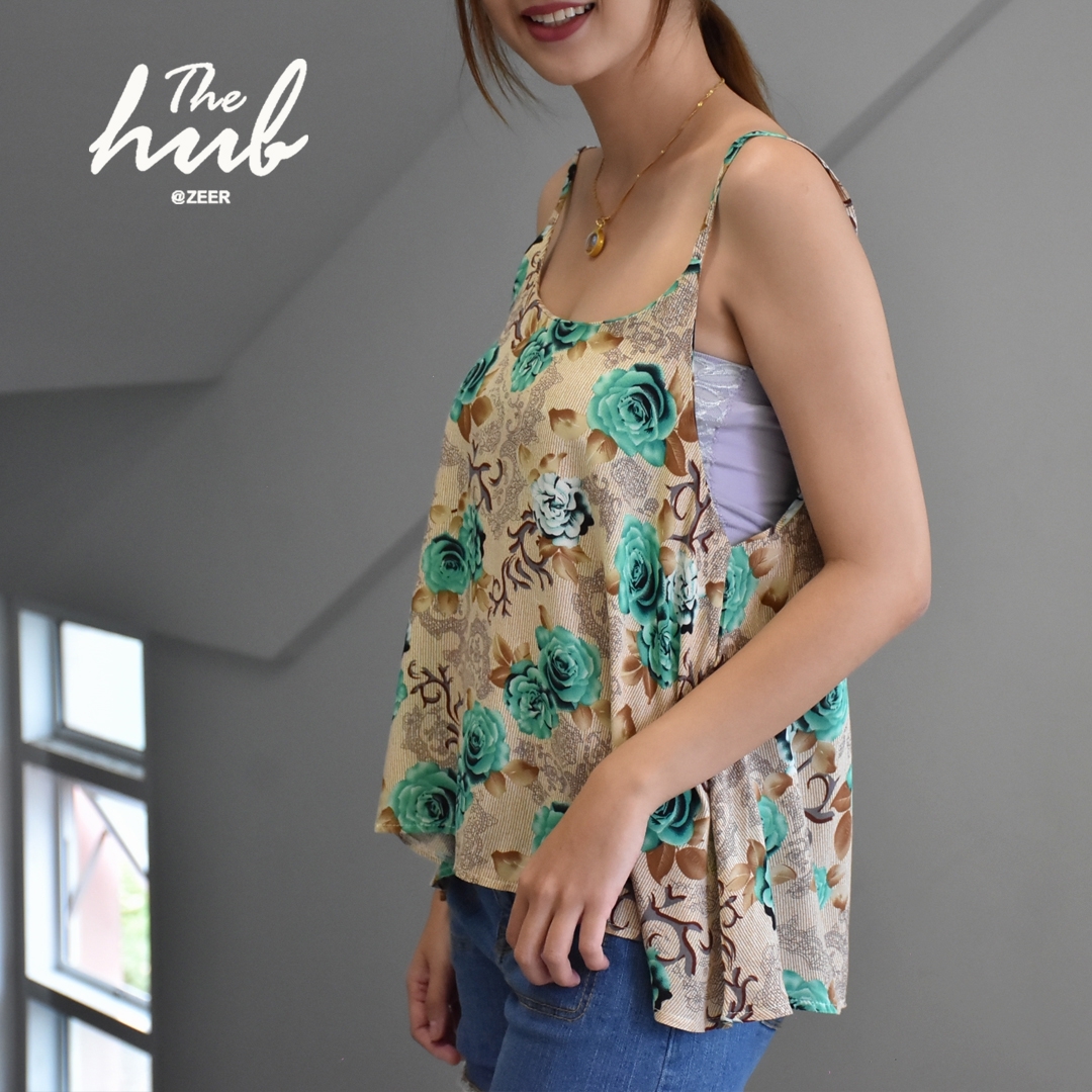 เสื้อสายเดี่ยวลายดอกกุหลาบ