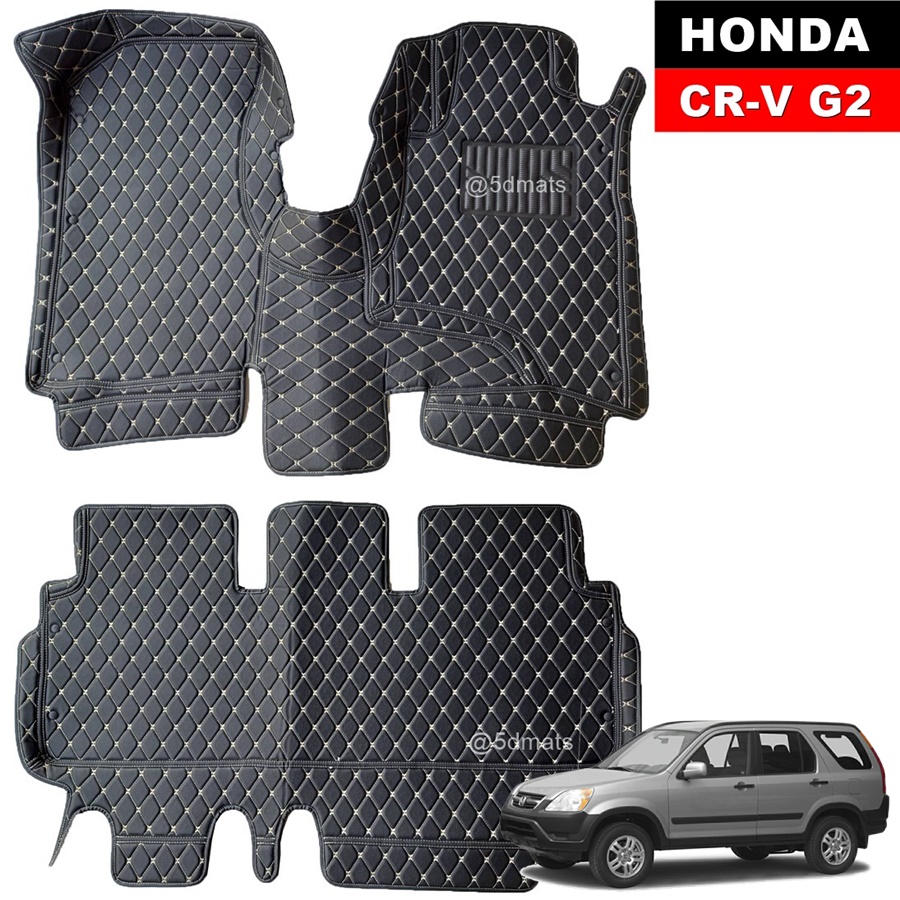 พรมปูพื้นรถยนต์6D HONDA CR-V G2 (2002-06) พรม6D หนังpvcแท้ หนานุ่ม เกรดA เต็มคัน (2ชิ้น) st