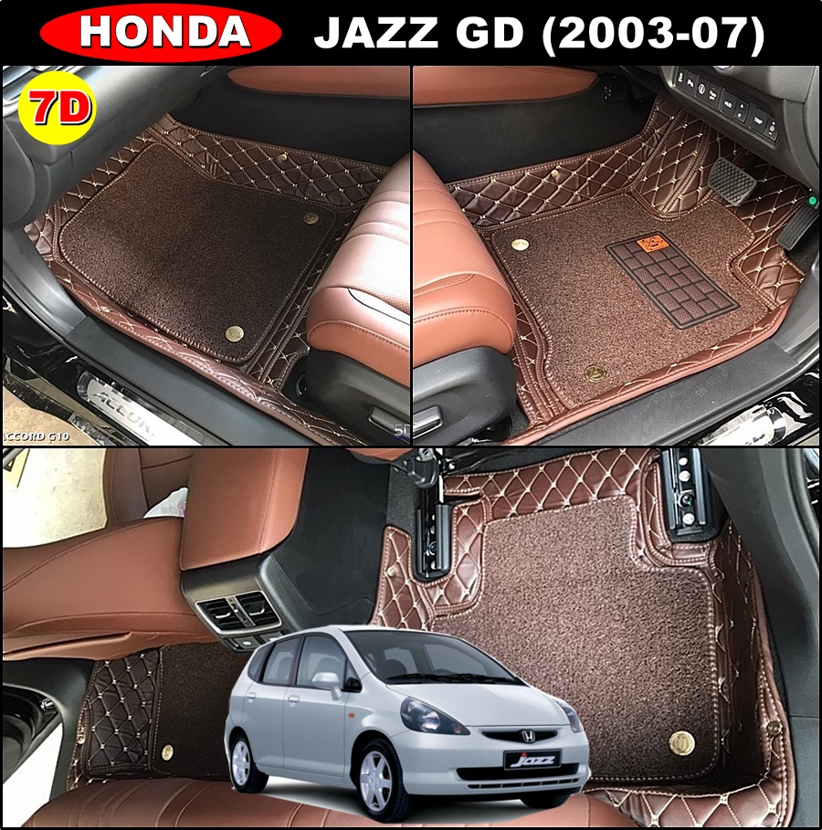 พรมปูพื้นรถยนต์ 7D HONDA JAZZ GD 2003-07 พรม7D QJ VIP เสริมใยดักฝุ่น หนาพิเศษ รวมแผ่นท้าย ปิดเบาะ เต็มคัน