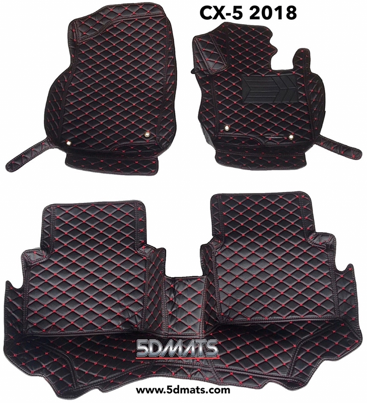พรมปูพื้นรถยนต์6D MAZDA CX-5 2017-2021 สีดำด้ายแดง เต็มคัน