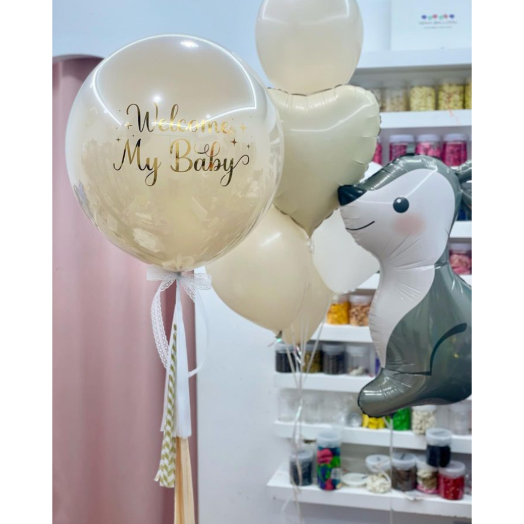 เซทลูกโป่งต้อนรับเด็ก ขนาด 24นิ้ว + ช่อลูกโป่ง 6ลูก 1ช่อ + ลูกโป่งฟอยล์กระต่าย