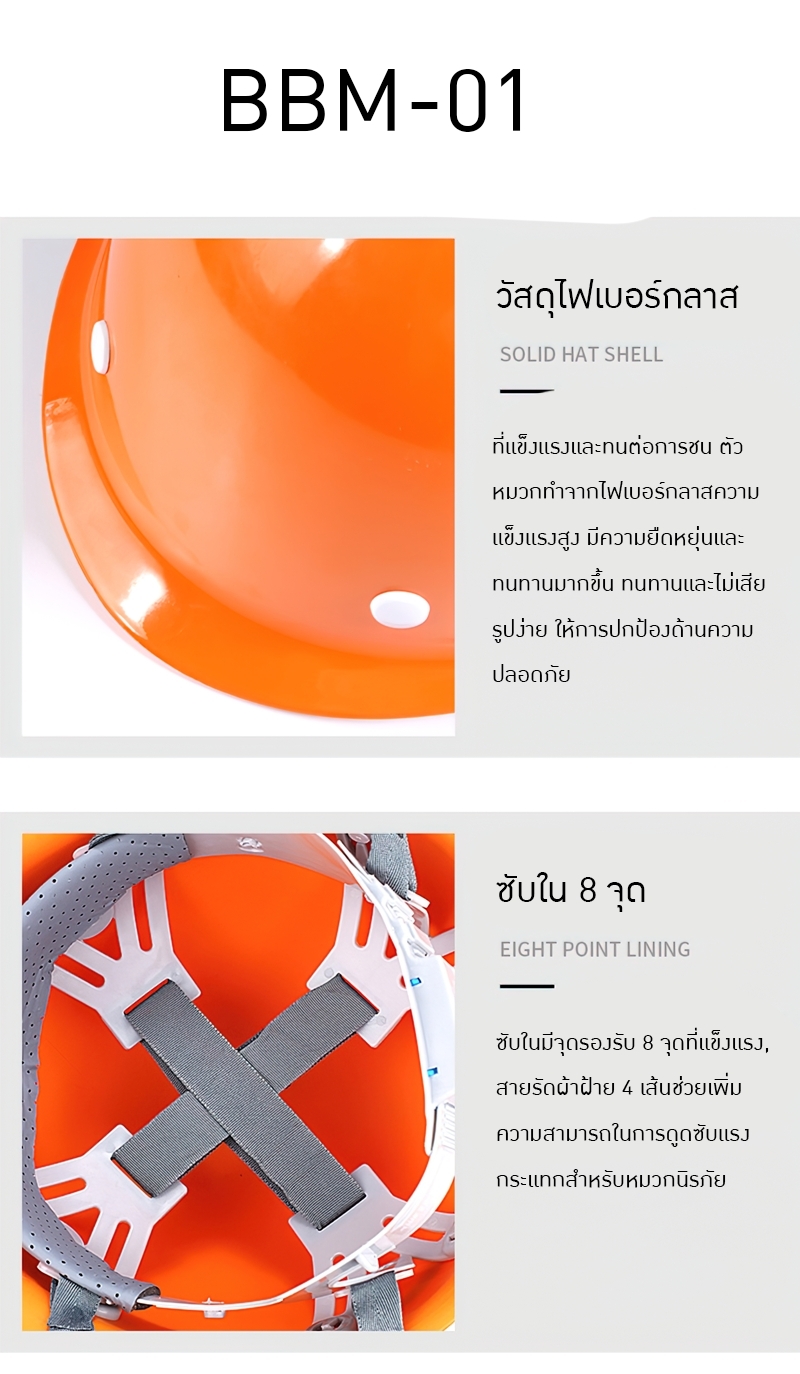 หมวกนิรภัยไฟเบอร์กลาส ABS SAFETY HELMET รุ่น BBM-01
