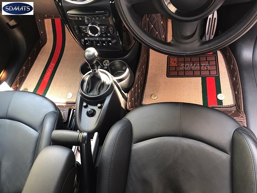 พรมปูพื้นรถยนต์ MINI COOPER R60 COUNTRYMAN พรม6D13มิลสีกาแฟ 7ชิ้น+(เสริมใยดักฝุ่น ลายกุซชี่4ชิ้น)