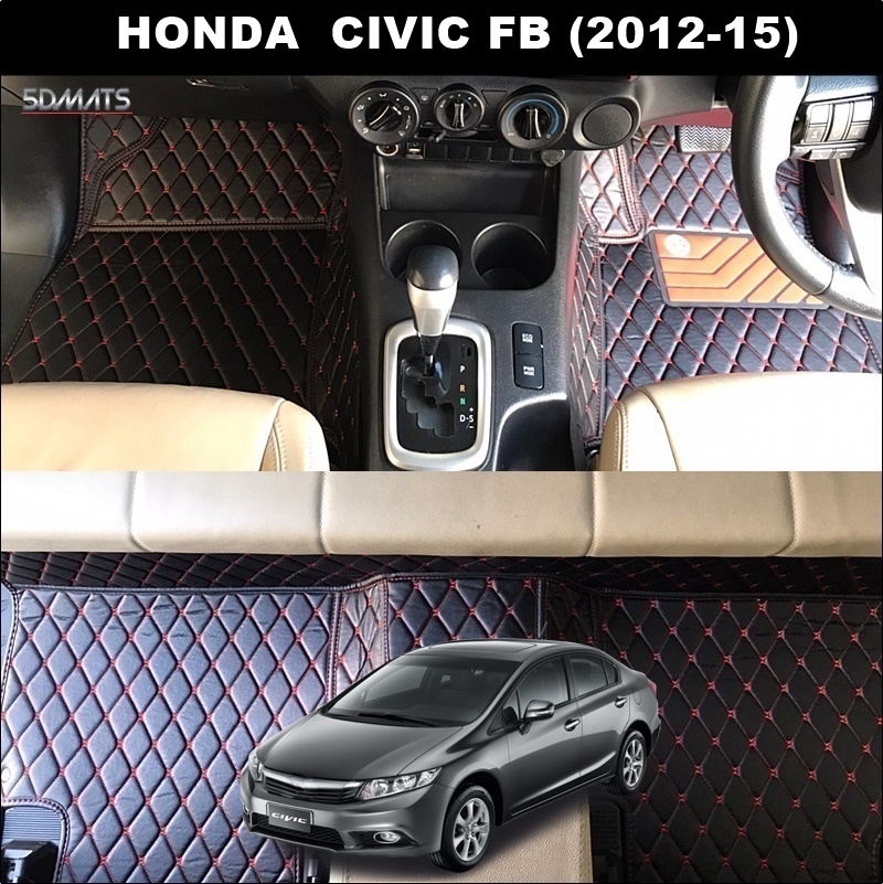 พรมปูพื้นรถยนต์ 6D HONDA CIVIC FB (2012-15) พรม6D QX สวยงาม เข้ารูป ตรงรุ่นรถ 3ชิ้น