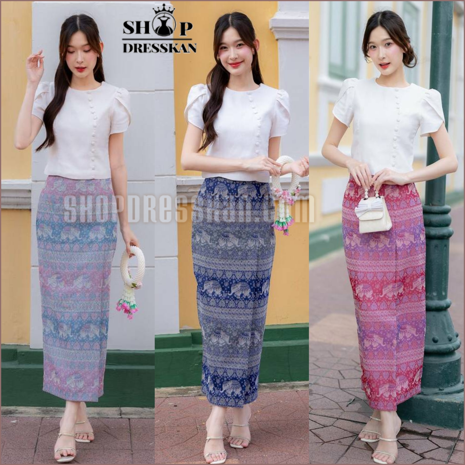❌หมดทุกสีทุกไซส์ค่ะ❌⭐ขุดเดรสผ้าไทยประยุกต์งานป้ายคุณภาพ :: [ S-M-L-XL ] ::เซ็ต 2 ชิ้น เสื้อผ้าฝ้าย แขนกลีบบัว แต่งกระดุมข้าง แมทเข้ากับกระโปรงยาวผ้าฝ้ายลายช้างไทย ทรงป้ายผ่าหลัง ใส่สวยพรางหุ่น ซิปหลัง บุซับใน ใส่ออกงานสวยๆ
