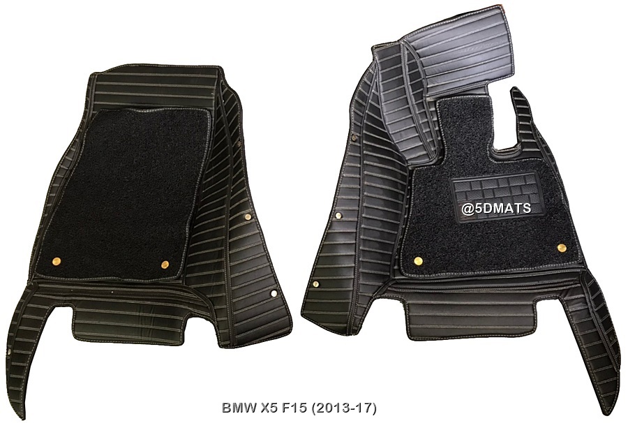 พรมปูพื้นรถยนต์5D BMW X5 F15 (ปี2013-17) พรม5D PLUS+ สีดำด้ายครีม ลายตรง เสริมพรมดักฝุ่น รวมแผ่นท้าย ปิดเบาะ เต็มคัน