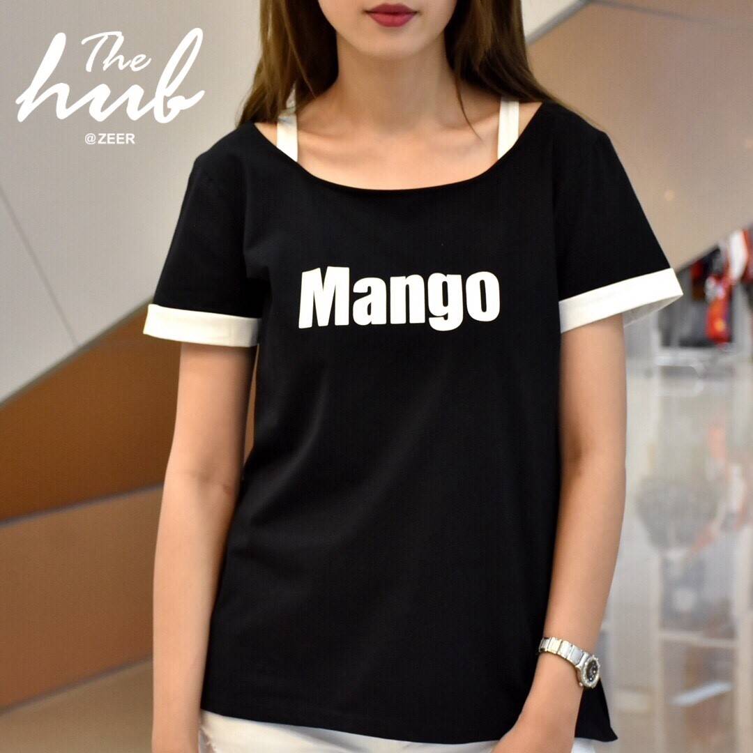 เสื้อแขนสั้นสีดำ แต่งสายเดี่ยว