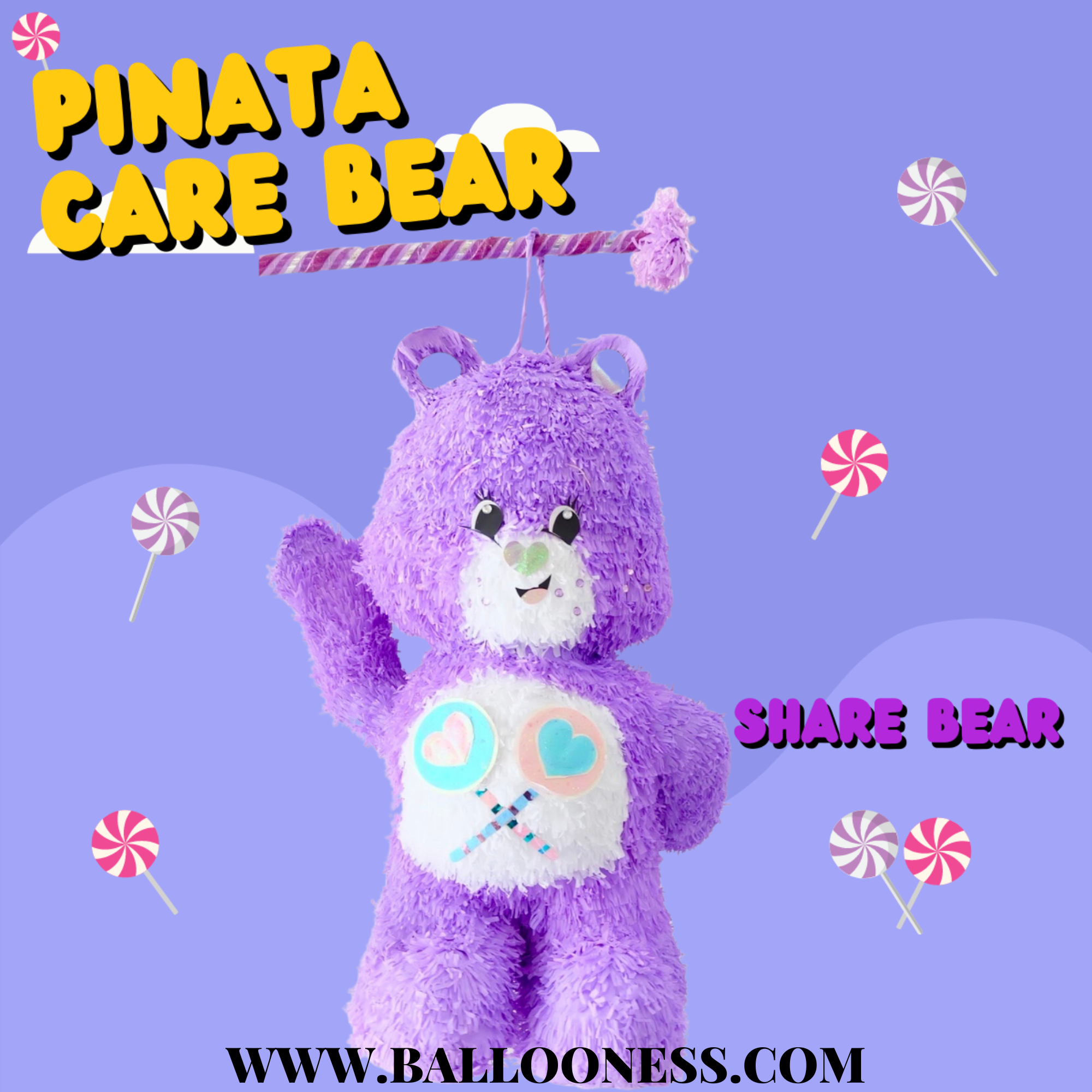 พินาต้าแคร์แบร์ / Pinata carebear พร้อมไม้ตี (ไม่มีขนม)