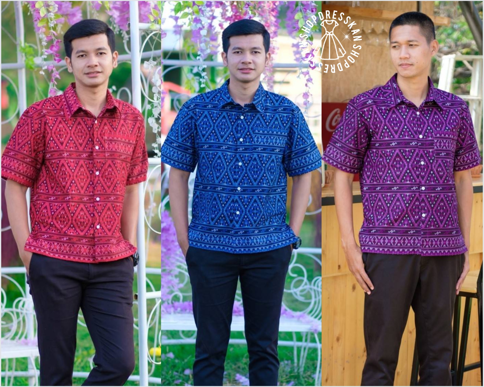 👚พร้อมส่ง : [ S-M-L-XL-2XL-3XL ] :: เสื้อผู้ชาย ผ้าคอตตอนเนื้อดีพิมพ์ลายไทยแพรวา คอปกเชิร์ต กระดุมหน้า จะใส่แมทกับกระโปรงหรือกางเกง ก็ดูสวย ใส่ทำงาน ใส่ออกงาน ใส่สวยได้ทุกโอกาส