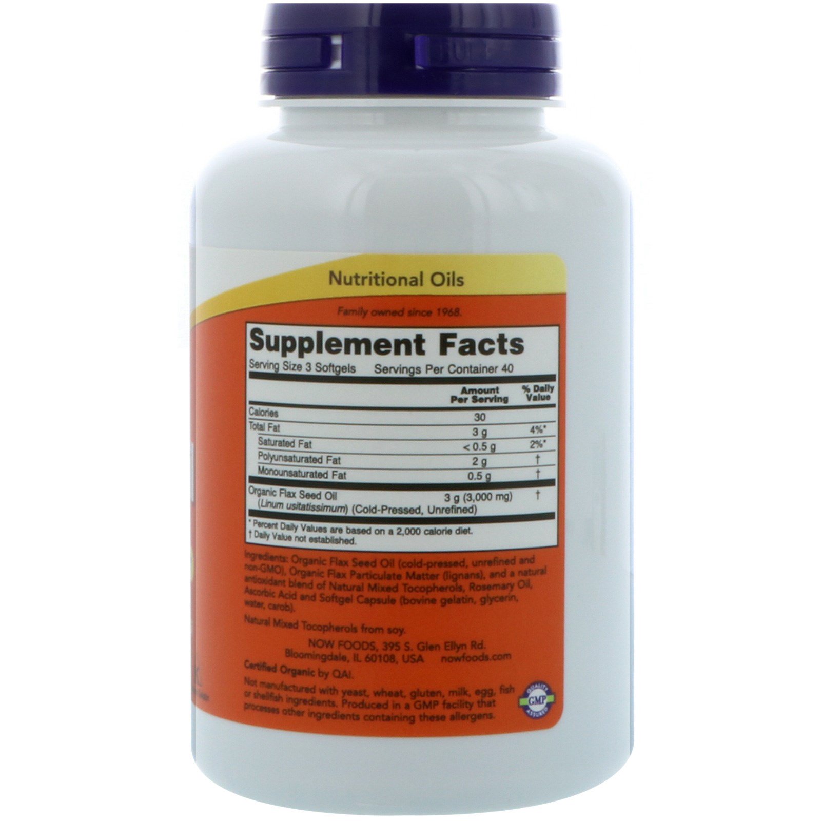 Now Foods, High Lignan Flax Oil, Certified Organic, 1000 mg, 120 Softgels