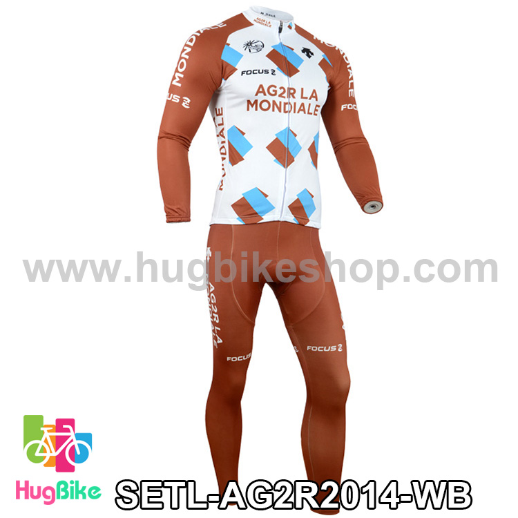 ชุดจักรยานแขนยาวทีม AG2RLA Mondiale 14 (01) สีขาวน้ำตาล