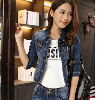 FASHION เสื้อแจ๊คเก็ต เสื้อยีนส์แฟชั่น มีปก แขนยาว ( สียีนส์ ) รุ่น 8043