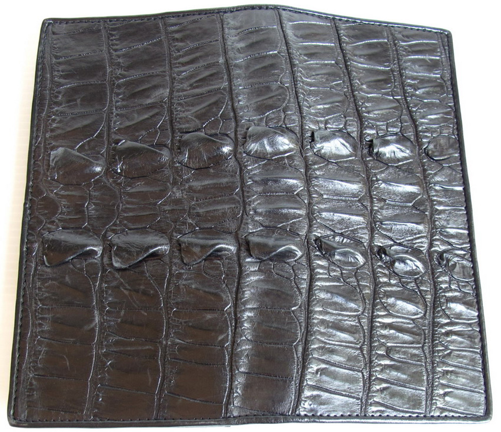 กระเป๋าสตางค์หนังจระเข้แท้ 2พับยาว ส่วนหาง สีดำ