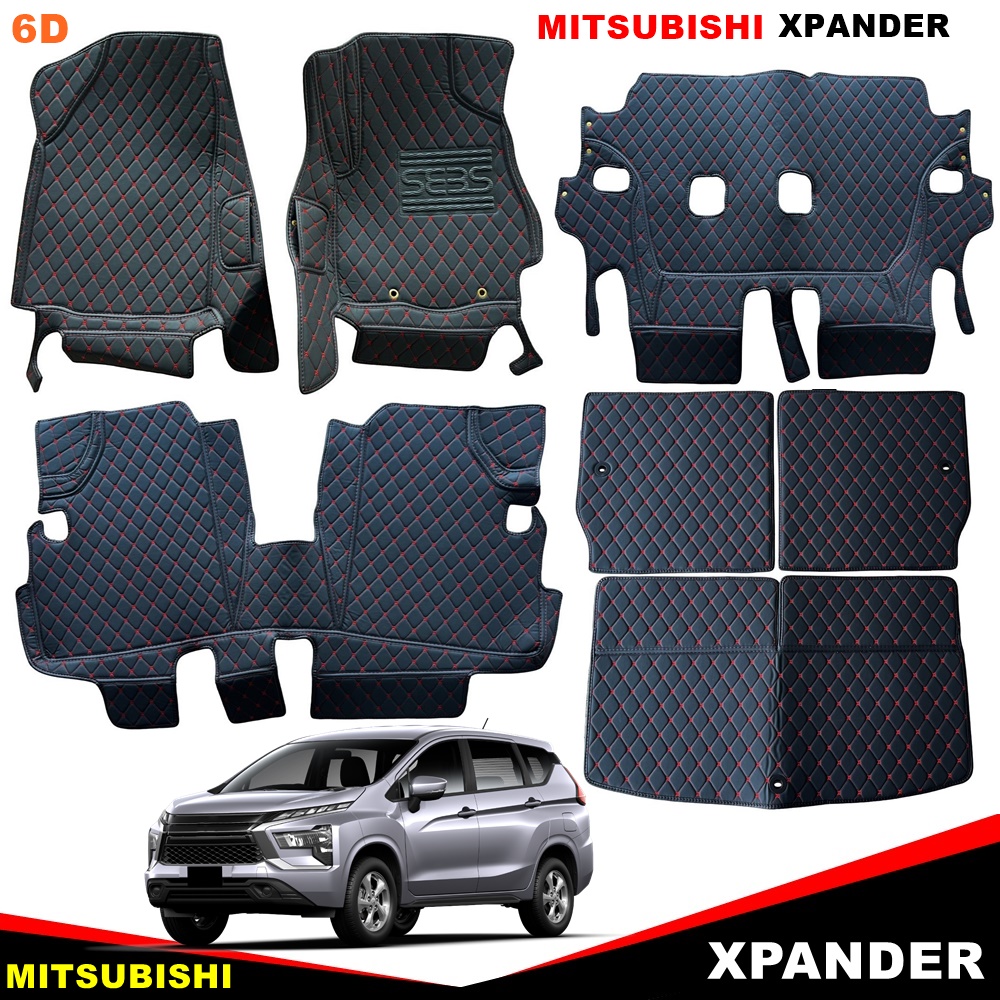พรมปูพื้นรถยนต์ 6D MITSUBISHI XPANDER พรม6D มิตซูบิชิ เอ็กซ์แพนเดอร์ สีดำด้ายแดง เข้ารูป เต็มคัน